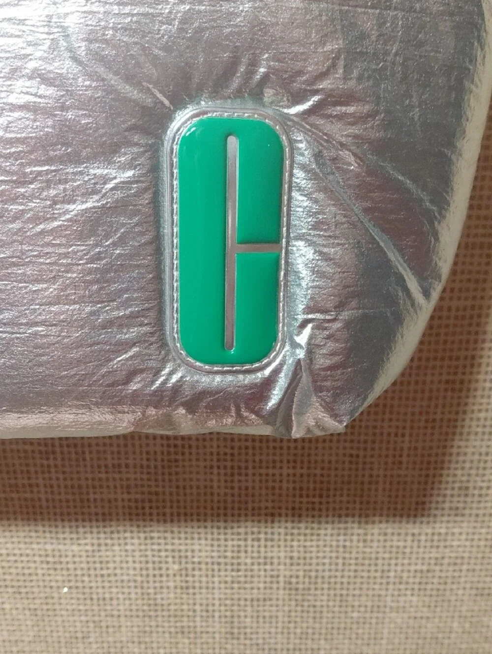 Clinique Metallic Silver Tote with Green Accent Tab